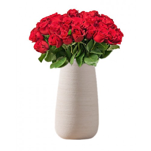 Pretty bouquet of 36 long-stemmed bright roses delivers whether you're sending it for a fall birthday, Thanksgiving, thank you, or simply just because.