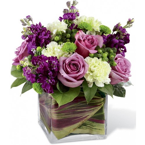 Wonderfully gift of sweetness set to brighten their day. Roses, carnations, stock, hypericum berries, button poms & lush greens are gorgeously arranged.